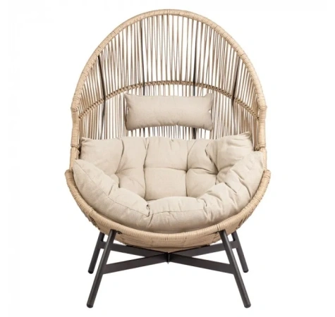 Fotel HOLAND Ogrodowy z Poduszką Rattanowy Stalowy 142 cm BEŻOWY-14