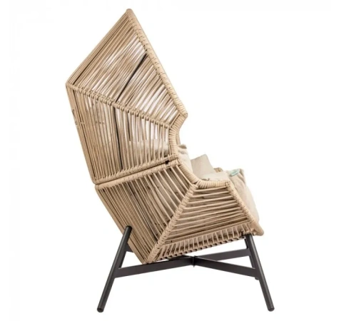 Fotel HOLAND Ogrodowy z Poduszką Rattanowy Stalowy 142 cm BEŻOWY-15