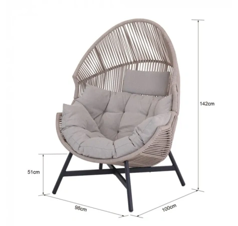 Fotel HOLAND Ogrodowy z Poduszką Rattanowy Stalowy 142 cm BEŻOWY-17