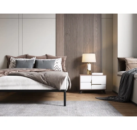 Stelaż Łóżka BED ALU 160x200 Metalowy Drewniane Listwy Nowoczesny CZARNY-2