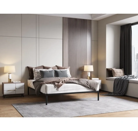 Stelaż Łóżka BED ALU 160x200 Metalowy Drewniane Listwy Nowoczesny CZARNY-3