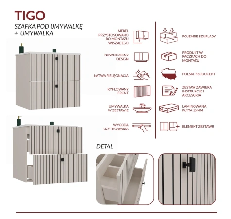 SZAFKA POD UMYWALKĘ TIGO 60 2S KASZMIR RYFLOWANY FRONT + UMYWALKA-7