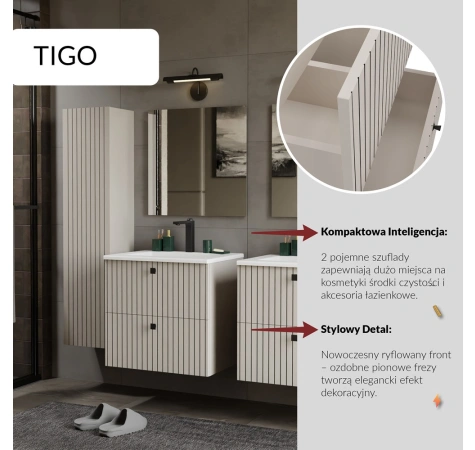 SZAFKA POD UMYWALKĘ TIGO 60 2S KASZMIR 2 SZUFLADY RYFLOWANY FRONT WISZĄCA-8