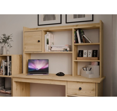 Nadstawka do Biurka 120 cm DĄB ARTISAN 1 Drzwi Regał Na Książki Dokumenty-2