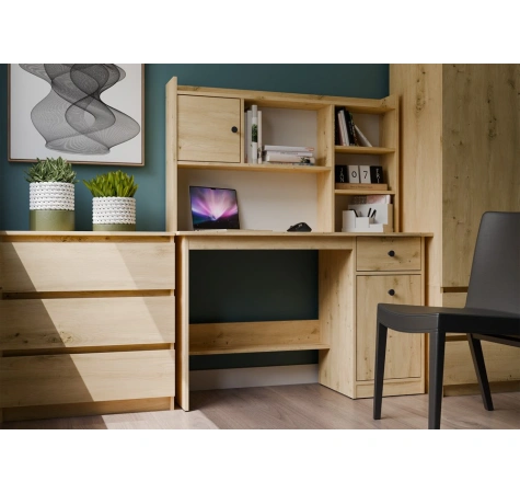 Nadstawka do Biurka 120 cm DĄB ARTISAN 1 Drzwi Regał Na Książki Dokumenty-3