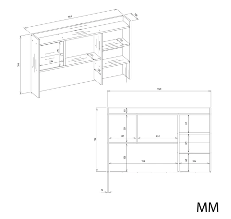 Nadstawka do Biurka 120 cm DĄB ARTISAN 1 Drzwi Regał Na Książki Dokumenty-4