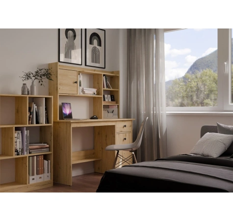 Biurko CHESTER Z NADSTAWKĄ Dąb Artisan 1 Szuflada Szafka Regał Do Pokoju-3