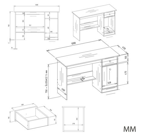 Biurko CHESTER Z NADSTAWKĄ Dąb Artisan 1 Szuflada Szafka Regał Do Pokoju-6