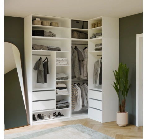 Garderoba Modułowa OPENO ZESTAW 260/250 BIAŁA Szuflady Drążki Półki Duża Do Sypialni-3
