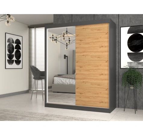 Szafa Iga 160 A/B ANTRACYT ARTISAN 1x Lustro Do Sypialni Przedpokoju-2