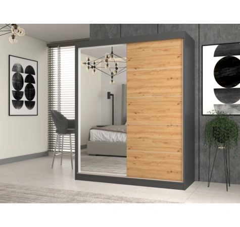 Szafa IGA 160 A/C ANTRACYT ARTISAN 1 x Lustro Szprosy Do Sypialni Przedpokoju-2