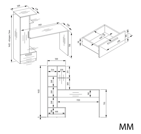 Zestaw Biurko + Regał COSMO DĄB SONOMA-4