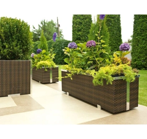 Donica ogrodowa technorattanowa 108x39x43 Krem