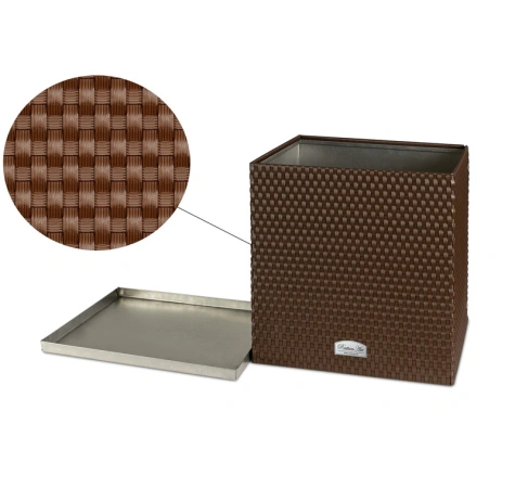 Donica ogrodowa technorattanowa z podstawką 46x46x46 RD01 orzech