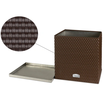 Donica ogrodowa technorattanowa z podstawką 46x46x46 RD02 ciemny brąz