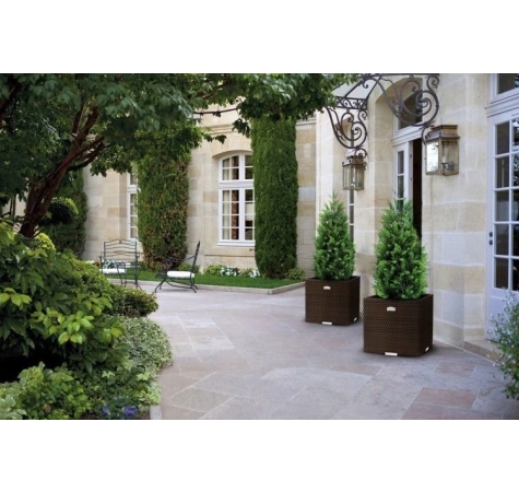 Donica ogrodowa technorattanowa kwadratowa 46x46x46 Orzechowy