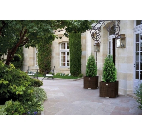 Donica ogrodowa technorattanowa kwadratowa 46x46x46 Ciemny brąz