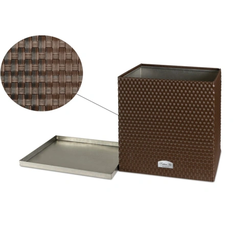 Donica ogrodowa technorattanowa z podstawką 46x46x46 RD06 mix brąz