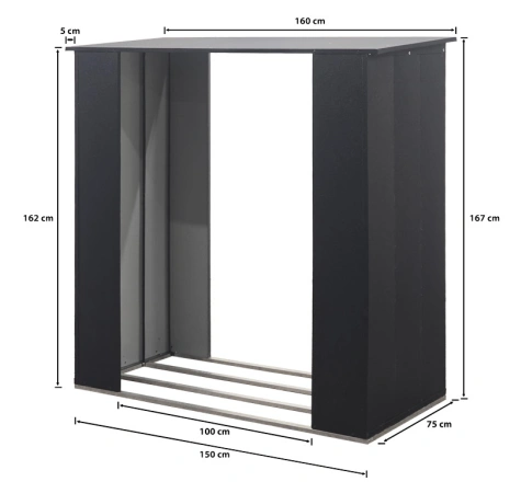 Wiata na drewno ,drewutnia czarna 167x150x75 do montażu