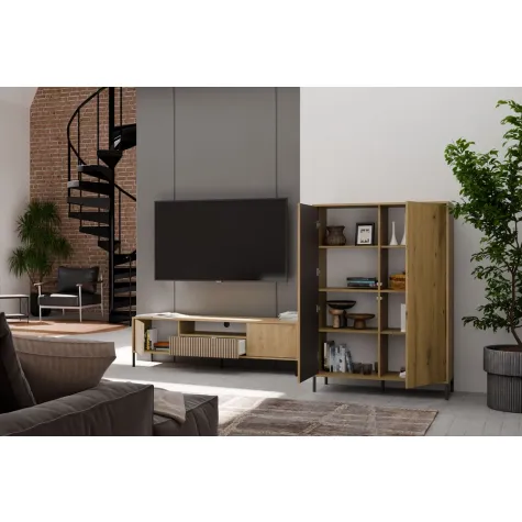 SZAFKA RTV KAMARO 160 DĄB ARTISAN Front ryflowany + Klasyczny-5