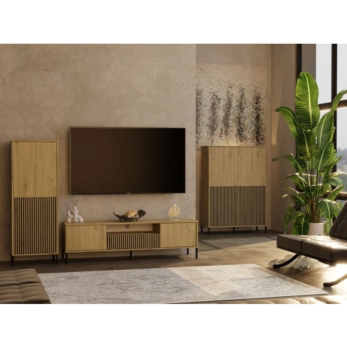 SZAFKA RTV KAMARO 160 DĄB ARTISAN Front ryflowany + Klasyczny-3
