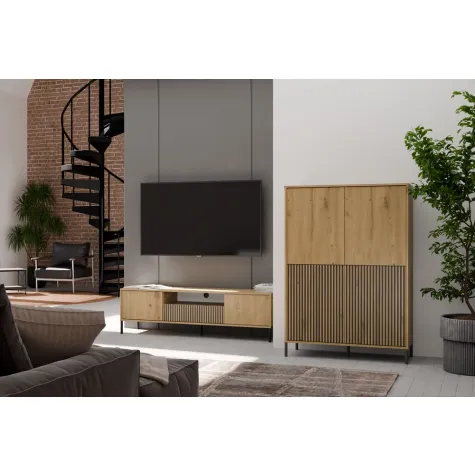 Witryna KAMARO 4DK SLIM/GŁADKI DĄB ARTISAN 4 Drzwi Lamele Front Ryflowany + Klasyczny-2