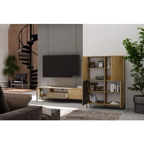 Witryna KAMARO 4DK SLIM/GŁADKI DĄB ARTISAN 4 Drzwi Lamele Front Ryflowany + Klasyczny-8