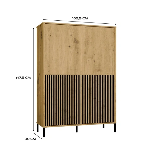 Witryna KAMARO 4DK SLIM/GŁADKI DĄB ARTISAN 4 Drzwi Lamele Front Ryflowany + Klasyczny-6