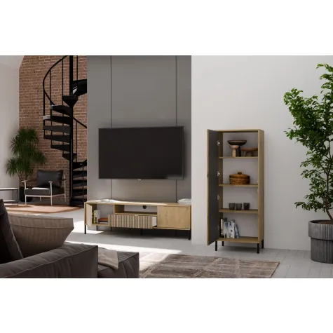 Witryna KAMARO 1DD SLIM DĄB ARTISAN Lamele Front Ryflowany-8