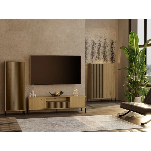 Witryna KAMARO 1DD SLIM DĄB ARTISAN Lamele Front Ryflowany-4