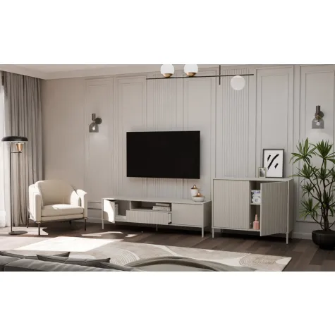 Komoda KAMARO 2D SLIM KASZMIR Lamele Front Ryflowany-4