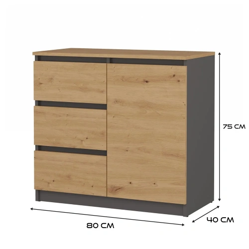 Komoda Malwa 1D3S/BA ANTRACYT DĄB ARTISAN-5