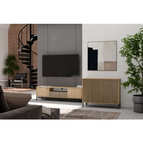 Komoda KAMARO 2D SLIM DĄB ARTISAN Lamele Front Ryflowany-3