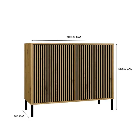 Komoda KAMARO 2D SLIM DĄB ARTISAN Lamele Front Ryflowany-5