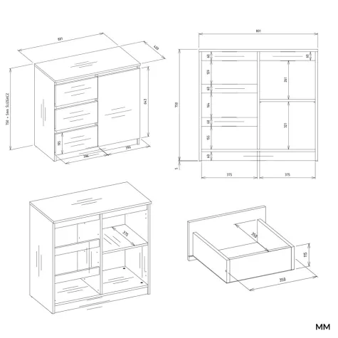 Komoda Malwa 1D3S KASZMIR BEŻ-6