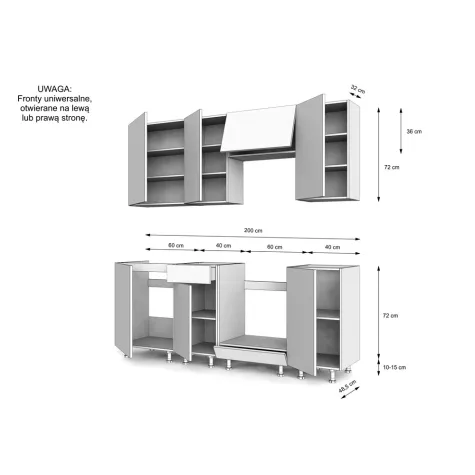 MEBLE KUCHENNE ZESTAW VARIO 200CM Z3 CZARNY/CZARNY BLAT DĄB EVOKE BEZ AGD-2