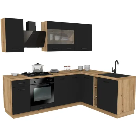 MEBLE KUCHENNE ZESTAW VARIO Z3 240X180CM CZARNY BLAT DĄB EVOKE BEZ AGD-1