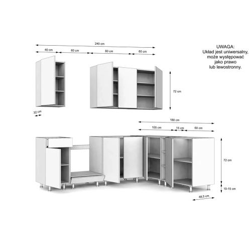 MEBLE KUCHENNE ZESTAW VARIO Z3 240X180CM CZARNY BLAT DĄB EVOKE BEZ AGD-2
