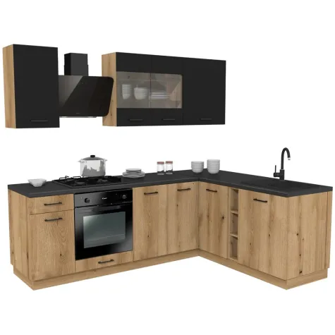 MEBLE KUCHENNE ZESTAW VARIO 240X180CM Z4 CZARNY/EVOKE BLAT DISTRICT BEZ AGD-1