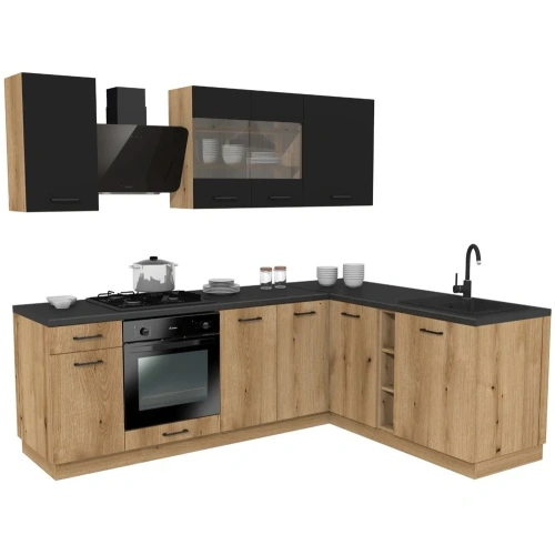 MEBLE KUCHENNE ZESTAW VARIO 240X180CM Z4 CZARNY/EVOKE BLAT DISTRICT BEZ AGD-1