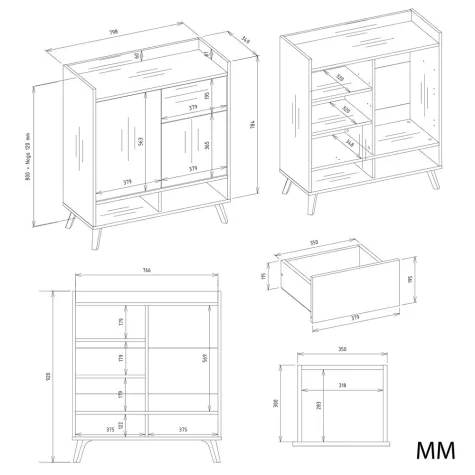 Komoda COLIN Szafka 2 Drzwi 1 Szuflada Z Nóżkami BIAŁY-5