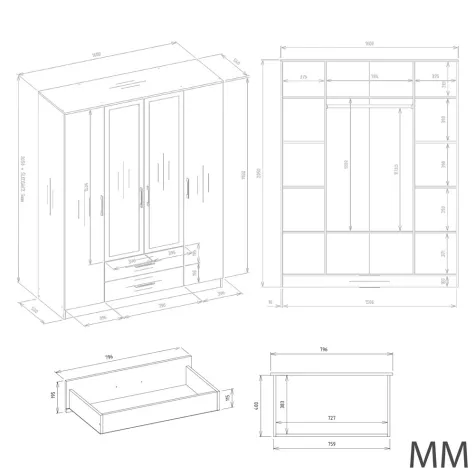 Szafa Romana 160 X 205 LUSTRO KASZMIR BEŻ-5