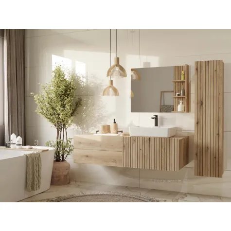 SZAFKA ŁAZIENKOWA WISZĄCA SŁUPEK REGAŁ TIGO 1D DĄB EVOKE RYFLOWANY FRONT-7