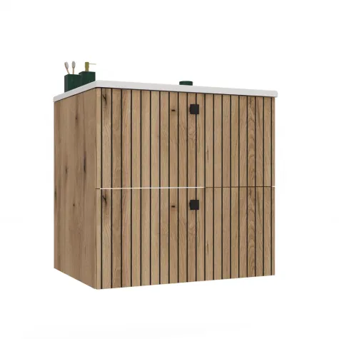SZAFKA POD UMYWALKĘ TIGO 60 2S DĄB EVOKE RYFLOWANY FRONT + UMYWALKA-1