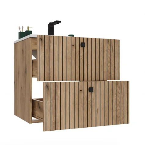 SZAFKA POD UMYWALKĘ TIGO 60 2S DĄB EVOKE RYFLOWANY FRONT + UMYWALKA-13