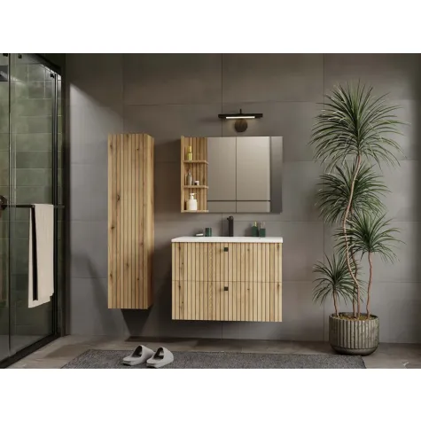 SZAFKA POD UMYWALKĘ TIGO 80 2S DĄB EVOKE 2 SZUFLADY RYFLOWANY FRONT WISZĄCA-9