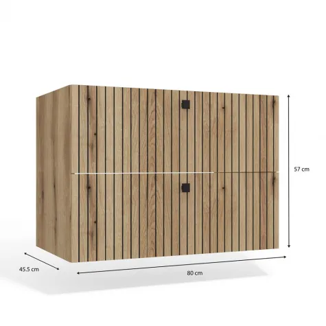 SZAFKA POD UMYWALKĘ TIGO 80 2S DĄB EVOKE 2 SZUFLADY RYFLOWANY FRONT WISZĄCA-10