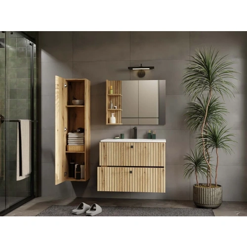 SZAFKA POD UMYWALKĘ TIGO 80 2S DĄB EVOKE 2 SZUFLADY RYFLOWANY FRONT WISZĄCA-2