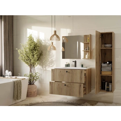 SZAFKA POD UMYWALKĘ TIGO 80 2S DĄB EVOKE 2 SZUFLADY RYFLOWANY FRONT WISZĄCA-6