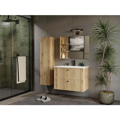 SZAFKA POD UMYWALKĘ TIGO 80 2S DĄB EVOKE 2 SZUFLADY RYFLOWANY FRONT WISZĄCA-8